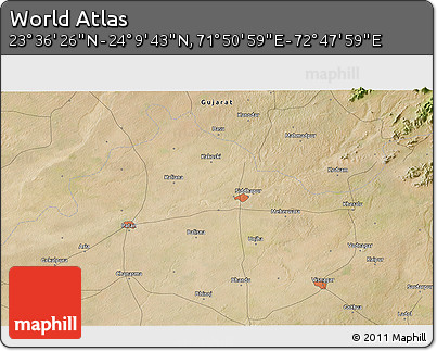 Satellite 3D Map of the Area around 23° 53' 5" N, 72° 19' 29" E