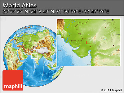 Physical Location Map of the Area around 23° 53' 5" N, 72° 19' 29" E