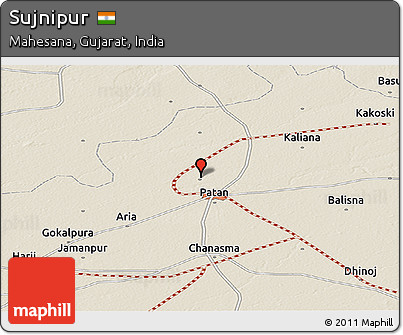 Shaded Relief Panoramic Map of Sujnipur