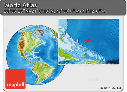 Physical Location Map of the Area around 23° 53' 5" N, 72° 10' 30" W