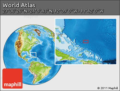 Physical Location Map of the Area around 23° 53' 5" N, 72° 10' 30" W