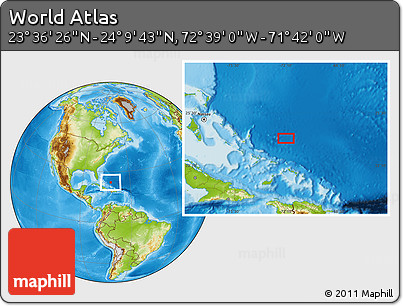Physical Location Map of the Area around 23° 53' 5" N, 72° 10' 30" W