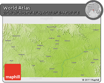 Physical 3D Map of the Area around 23° 53' 5" N, 74° 1' 30" E