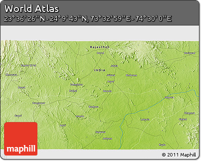Physical 3D Map of the Area around 23° 53' 5" N, 74° 1' 30" E