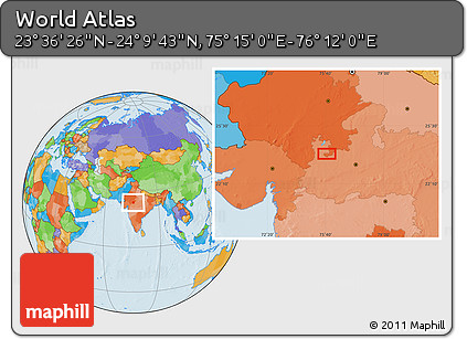 Political Location Map of the Area around 23° 53' 5" N, 75° 43' 29" E