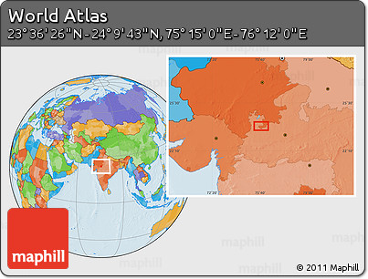 Political Location Map of the Area around 23° 53' 5" N, 75° 43' 29" E