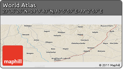 Shaded Relief Panoramic Map of the Area around 23° 53' 5" N, 76° 34' 29" E
