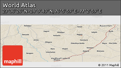 Shaded Relief Panoramic Map of the Area around 23° 53' 5" N, 76° 34' 29" E
