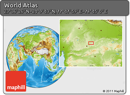 Physical Location Map of the Area around 23° 53' 5" N, 78° 16' 30" E