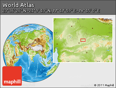 Physical Location Map of the Area around 23° 53' 5" N, 78° 16' 30" E