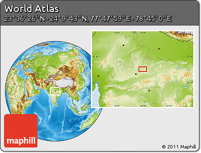Physical Location Map of the Area around 23° 53' 5" N, 78° 16' 30" E