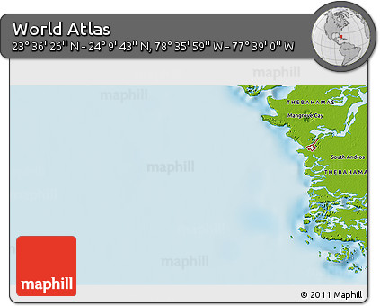 Physical 3D Map of the Area around 23° 53' 5" N, 78° 7' 30" W