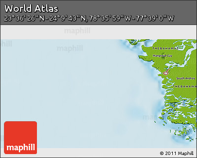 Physical 3D Map of the Area around 23° 53' 5" N, 78° 7' 30" W