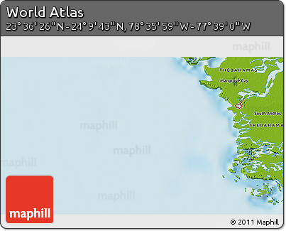 Physical 3D Map of the Area around 23° 53' 5" N, 78° 7' 30" W