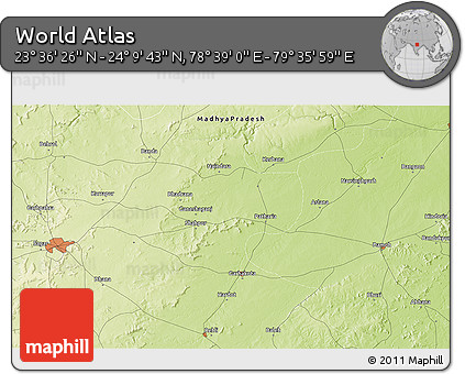 Physical 3D Map of the Area around 23° 53' 5" N, 79° 7' 30" E