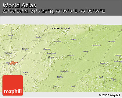 Physical 3D Map of the Area around 23° 53' 5" N, 79° 7' 30" E