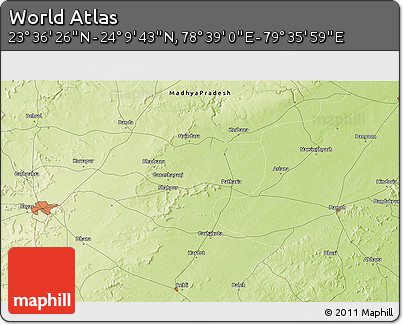 Physical 3D Map of the Area around 23° 53' 5" N, 79° 7' 30" E
