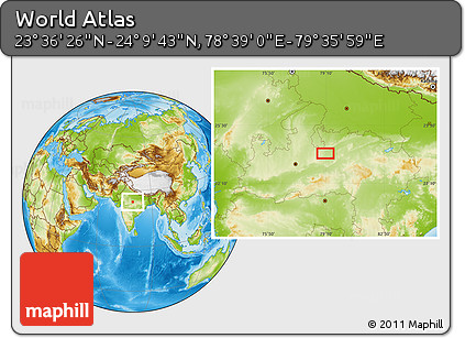 Physical Location Map of the Area around 23° 53' 5" N, 79° 7' 30" E
