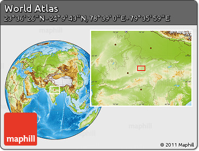 Physical Location Map of the Area around 23° 53' 5" N, 79° 7' 30" E