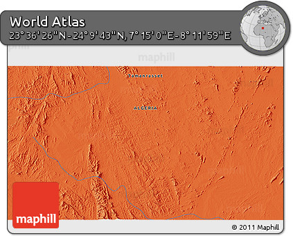 Political 3D Map of the Area around 23° 53' 5" N, 7° 43' 29" E