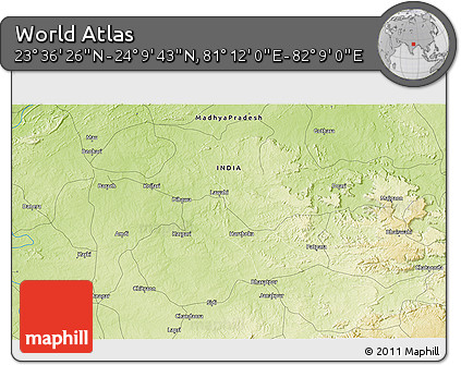 Physical 3D Map of the Area around 23° 53' 5" N, 81° 40' 30" E