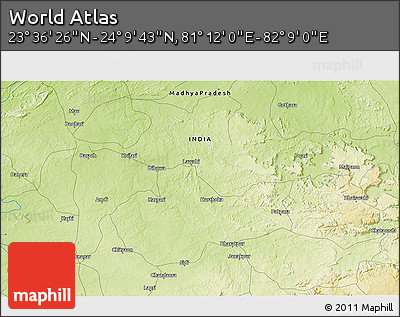 Physical 3D Map of the Area around 23° 53' 5" N, 81° 40' 30" E