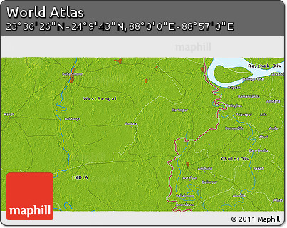 Physical 3D Map of the Area around 23° 53' 5" N, 88° 28' 29" E