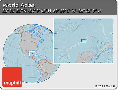 Gray Location Map of the Area around 23° 53' 5" N, 89° 10' 30" W, hill shading