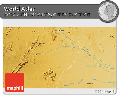 Physical 3D Map of the Area around 23° 53' 5" N, 8° 34' 29" E
