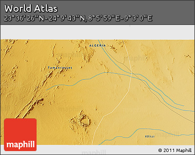 Physical 3D Map of the Area around 23° 53' 5" N, 8° 34' 29" E