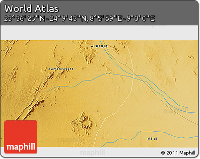 Physical 3D Map of the Area around 23° 53' 5" N, 8° 34' 29" E