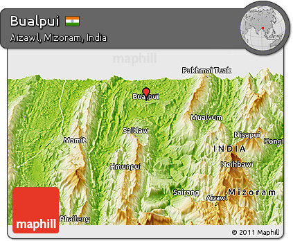 Physical Panoramic Map of Bualpui
