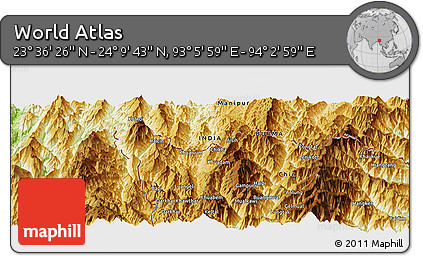 Physical Panoramic Map of the Area around 23° 53' 5" N, 93° 34' 29" E