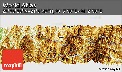 Physical Panoramic Map of the Area around 23° 53' 5" N, 93° 34' 29" E