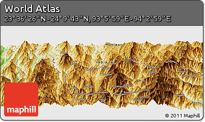 Physical Panoramic Map of the Area around 23° 53' 5" N, 93° 34' 29" E