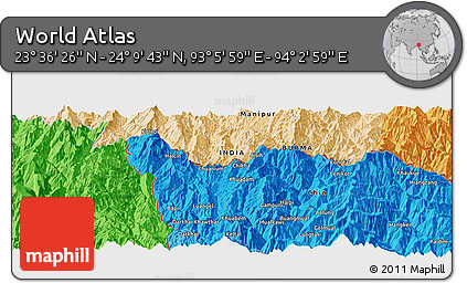 Political Panoramic Map of the Area around 23° 53' 5" N, 93° 34' 29" E