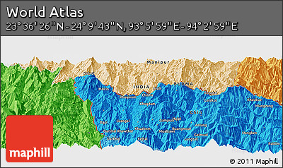 Political Panoramic Map of the Area around 23° 53' 5" N, 93° 34' 29" E
