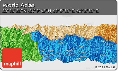 Political Panoramic Map of the Area around 23° 53' 5" N, 93° 34' 29" E