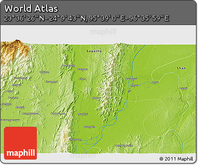 Physical 3D Map of the Area around 23° 53' 5" N, 96° 7' 30" E