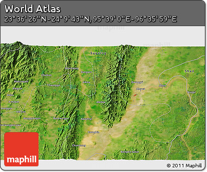Satellite 3D Map of the Area around 23° 53' 5" N, 96° 7' 30" E