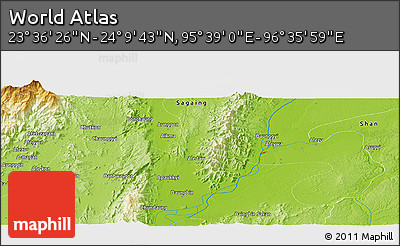 Physical Panoramic Map of the Area around 23° 53' 5" N, 96° 7' 30" E