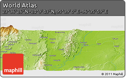 Physical Panoramic Map of the Area around 23° 53' 5" N, 96° 7' 30" E