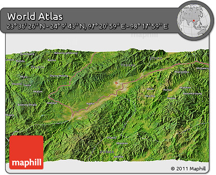 Satellite 3D Map of the Area around 23° 53' 5" N, 97° 49' 29" E