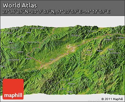Satellite 3D Map of the Area around 23° 53' 5" N, 97° 49' 29" E