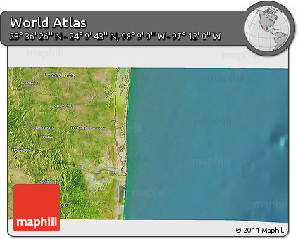 Satellite 3D Map of the Area around 23° 53' 5" N, 97° 40' 30" W