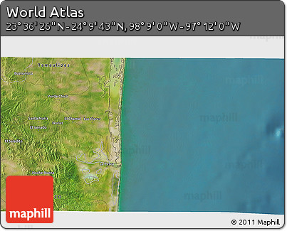 Satellite 3D Map of the Area around 23° 53' 5" N, 97° 40' 30" W