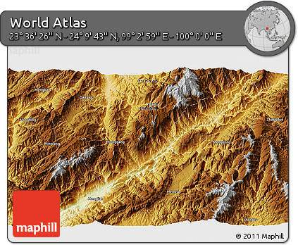 Physical 3D Map of the Area around 23° 53' 5" N, 99° 31' 30" E