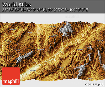 Physical 3D Map of the Area around 23° 53' 5" N, 99° 31' 30" E