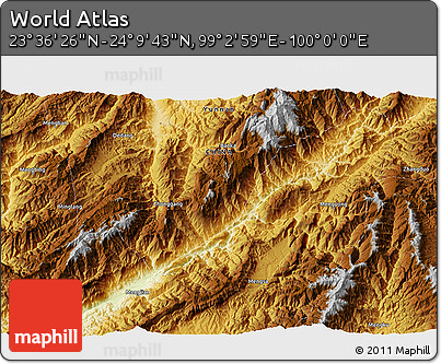Physical 3D Map of the Area around 23° 53' 5" N, 99° 31' 30" E