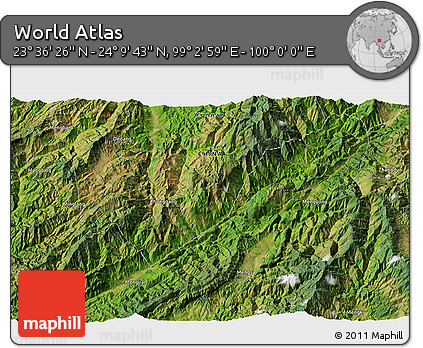 Satellite 3D Map of the Area around 23° 53' 5" N, 99° 31' 30" E
